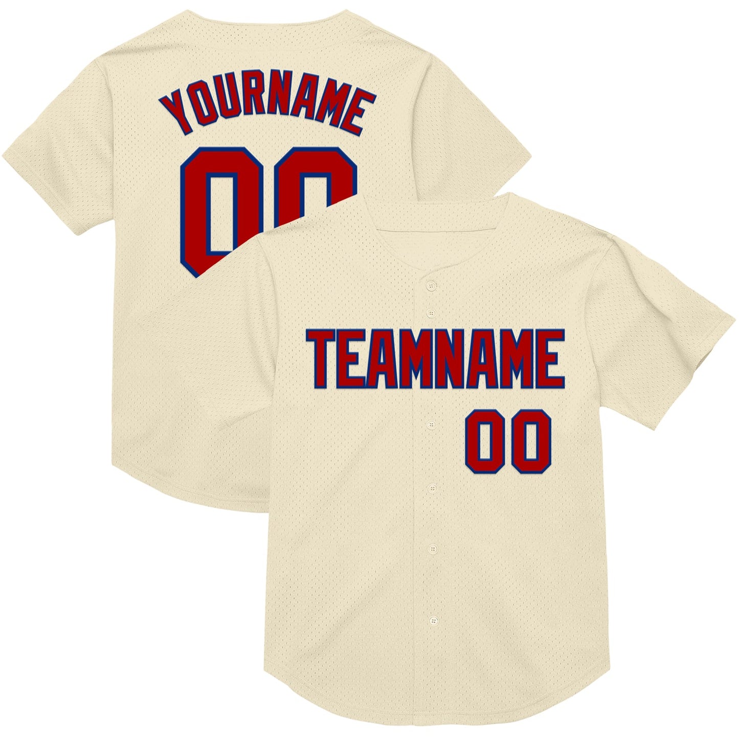 Custom Cream Red-Royal Mesh Authentic Throwback Baseball Jersey - Main View