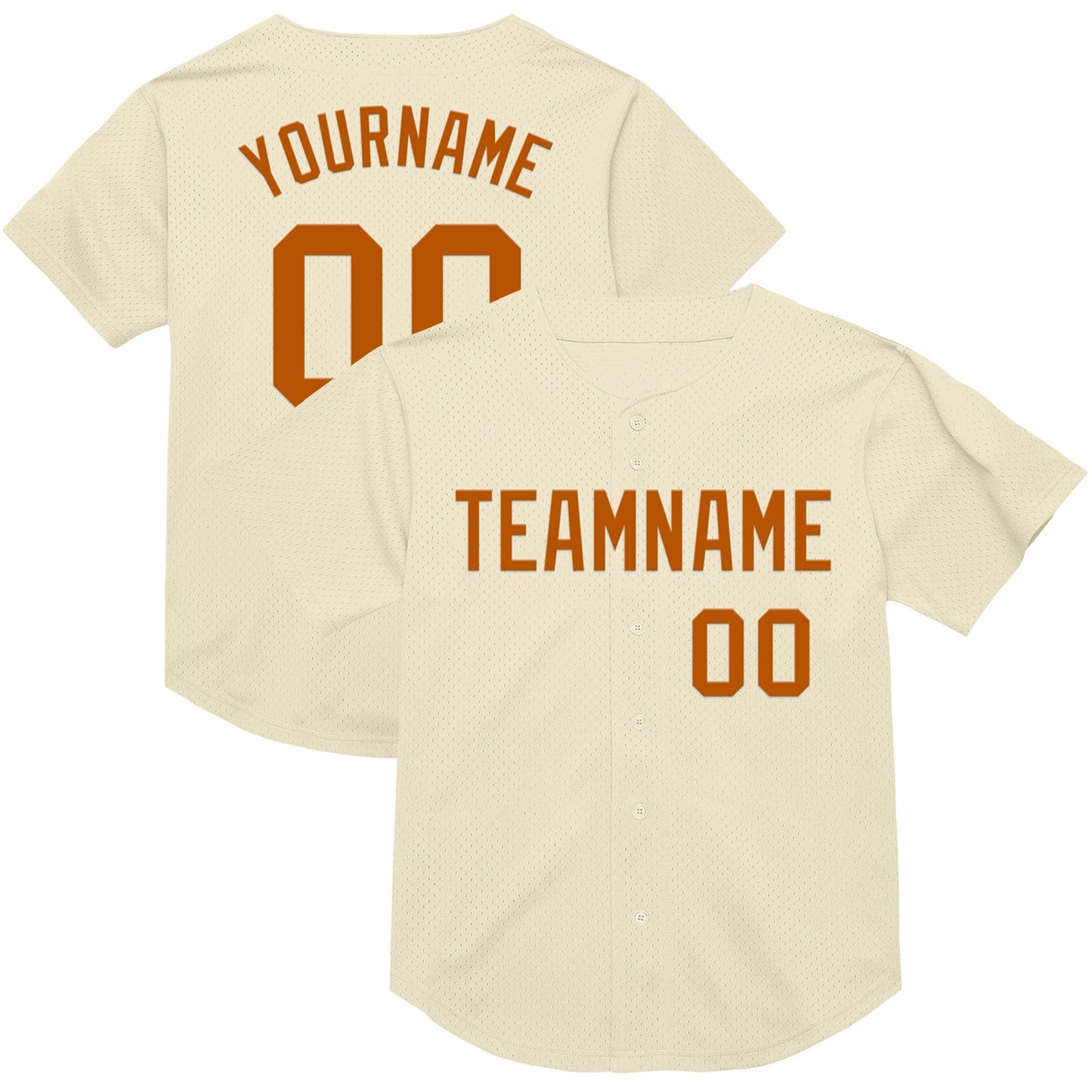 Custom Cream Texas Orange Mesh Authentic Throwback Baseball Jersey - Main View