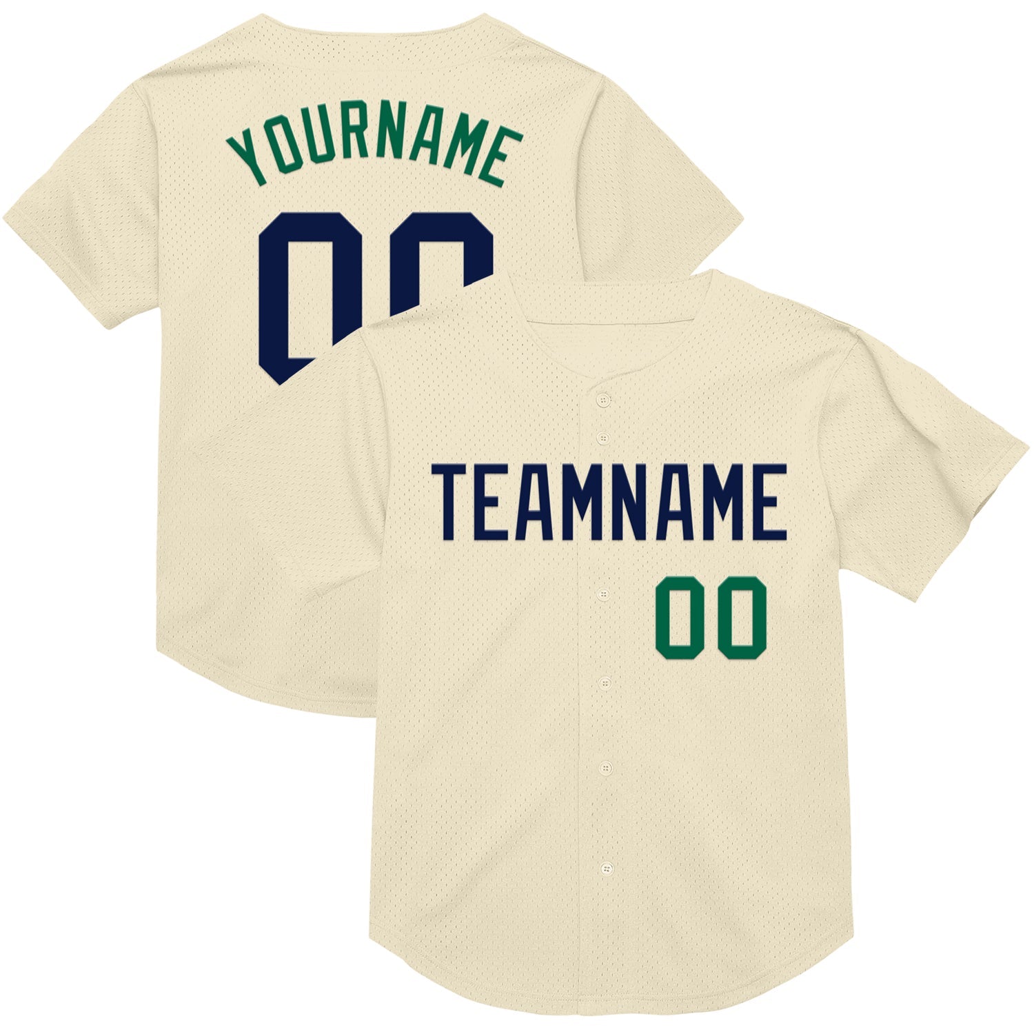 Custom Cream Navy-Kelly Green Mesh Authentic Throwback Baseball Jersey - Main View