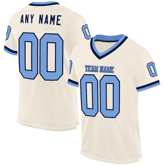 Custom Cream Light Blue-Navy Mesh Authentic Throwback Football Jersey - Main View