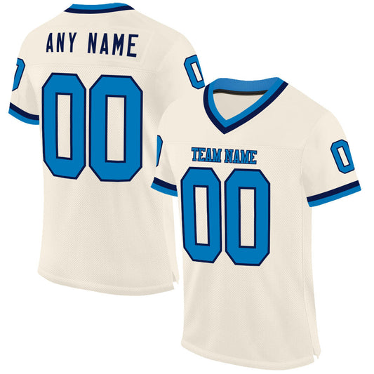 Custom Cream Blue-Navy Mesh Authentic Throwback Football Jersey - Main View