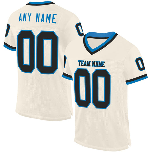 Custom Cream Black-Blue Mesh Authentic Throwback Football Jersey - Main View