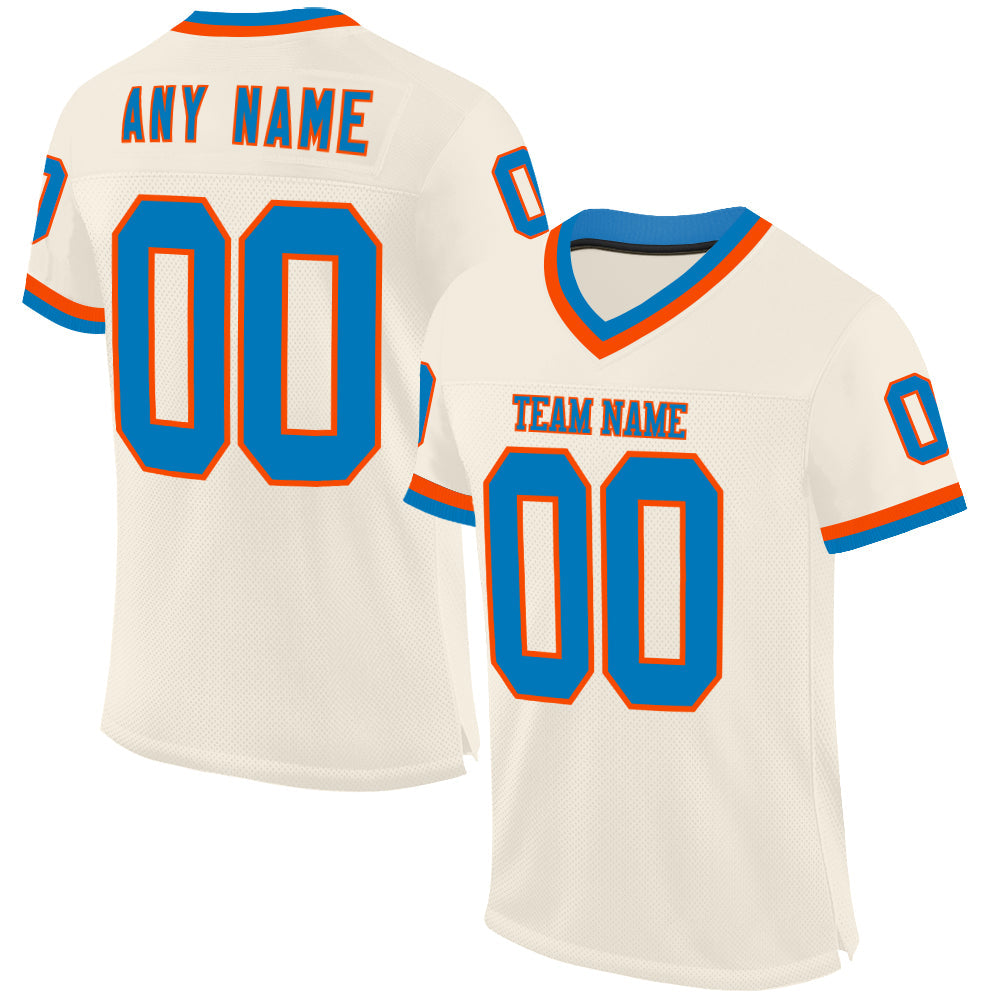 Custom Cream Blue-Orange Mesh Authentic Throwback Football Jersey - Main View
