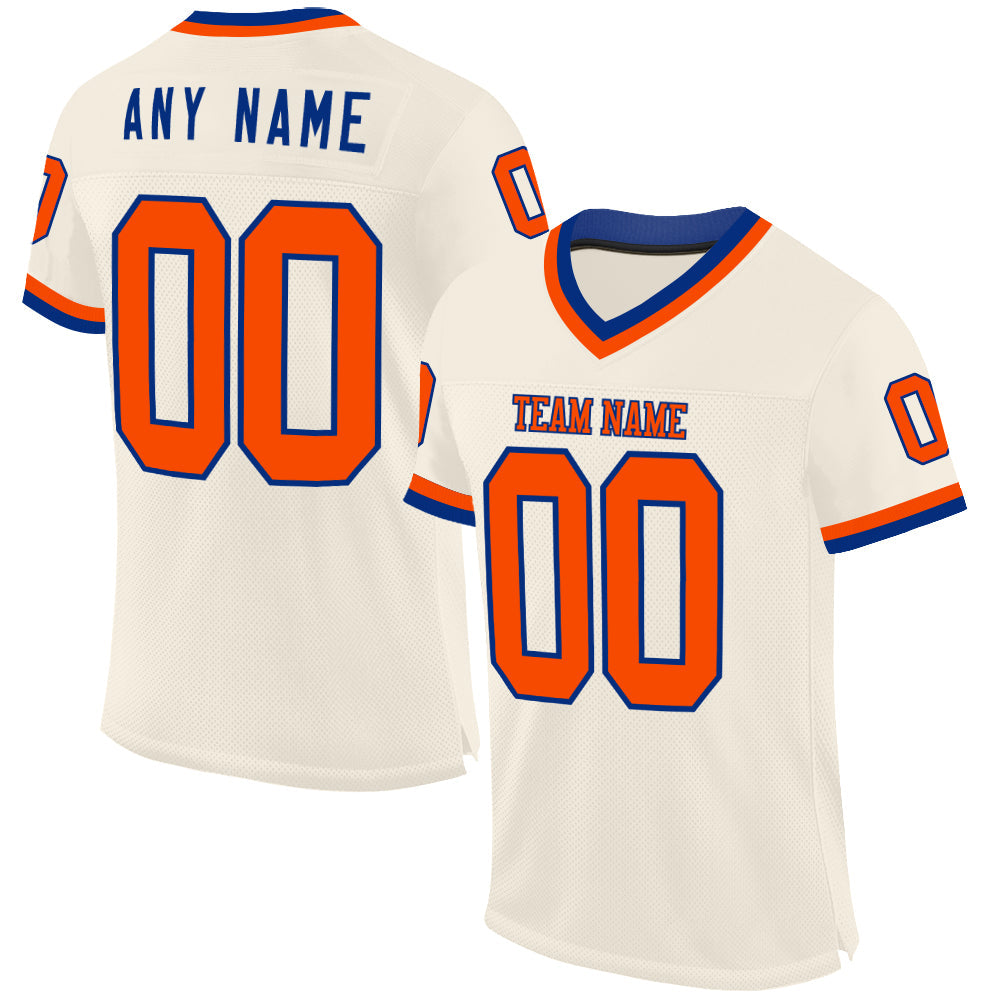 Custom Cream Orange-Royal Mesh Authentic Throwback Football Jersey - Main View