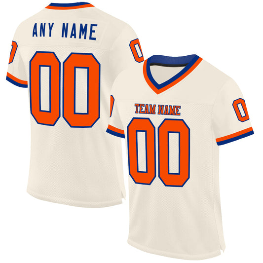 Custom Cream Orange-Royal Mesh Authentic Throwback Football Jersey - Main View