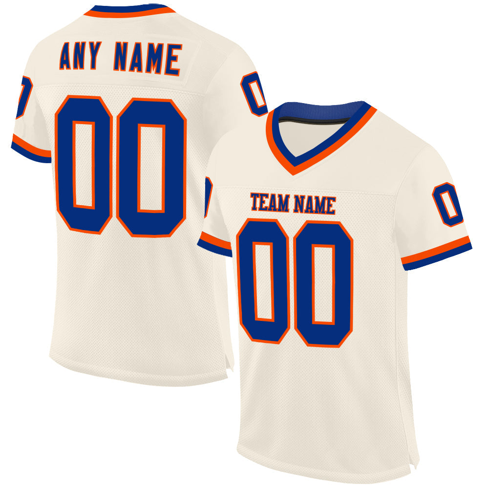 Custom Cream Royal-Orange Mesh Authentic Throwback Football Jersey - Main View