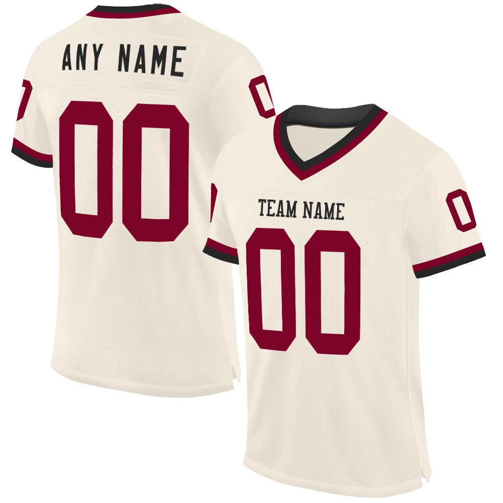 Custom Cream Maroon-Black Mesh Authentic Throwback Football Jersey - Main View