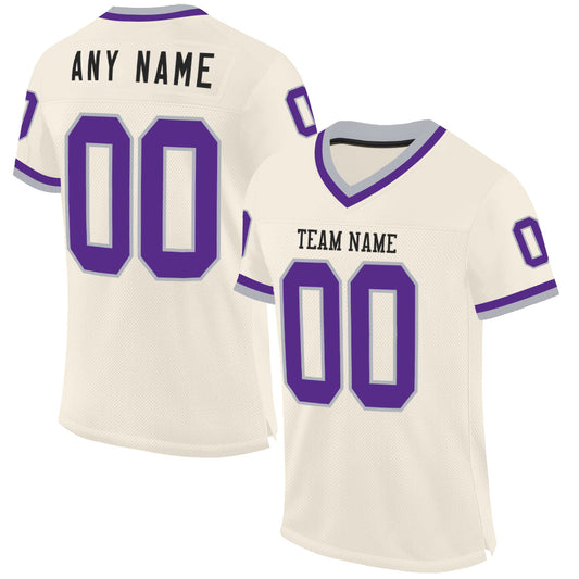 Custom Cream Purple-Gray Mesh Authentic Throwback Football Jersey - Main View