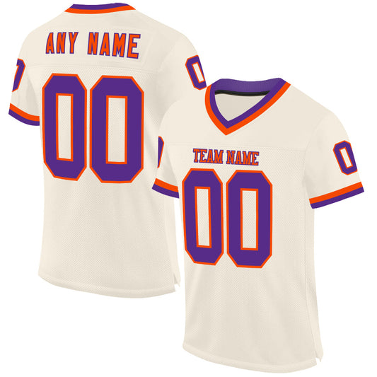 Custom Cream Purple-Orange Mesh Authentic Throwback Football Jersey - Main View