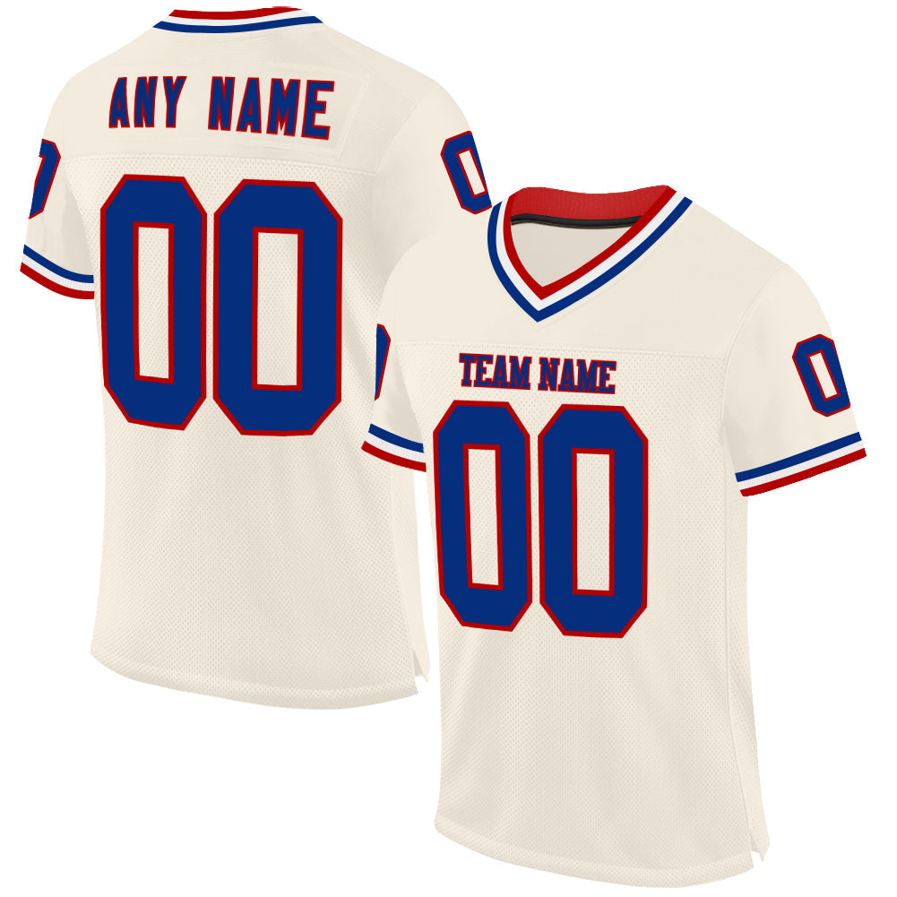 Custom Cream Royal Red-White Mesh Authentic Throwback Football Jersey - Main View