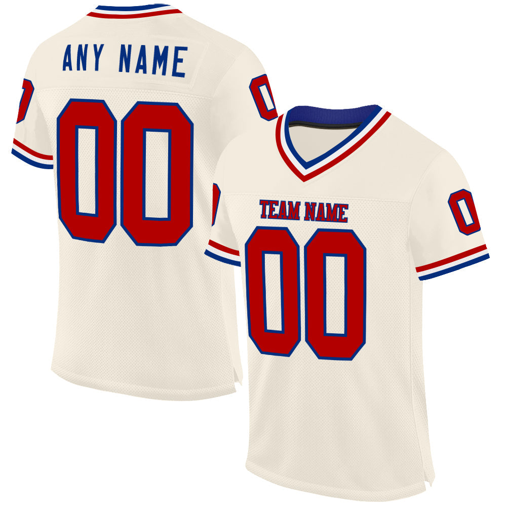Custom Cream Red Royal-White Mesh Authentic Throwback Football Jersey - Main View