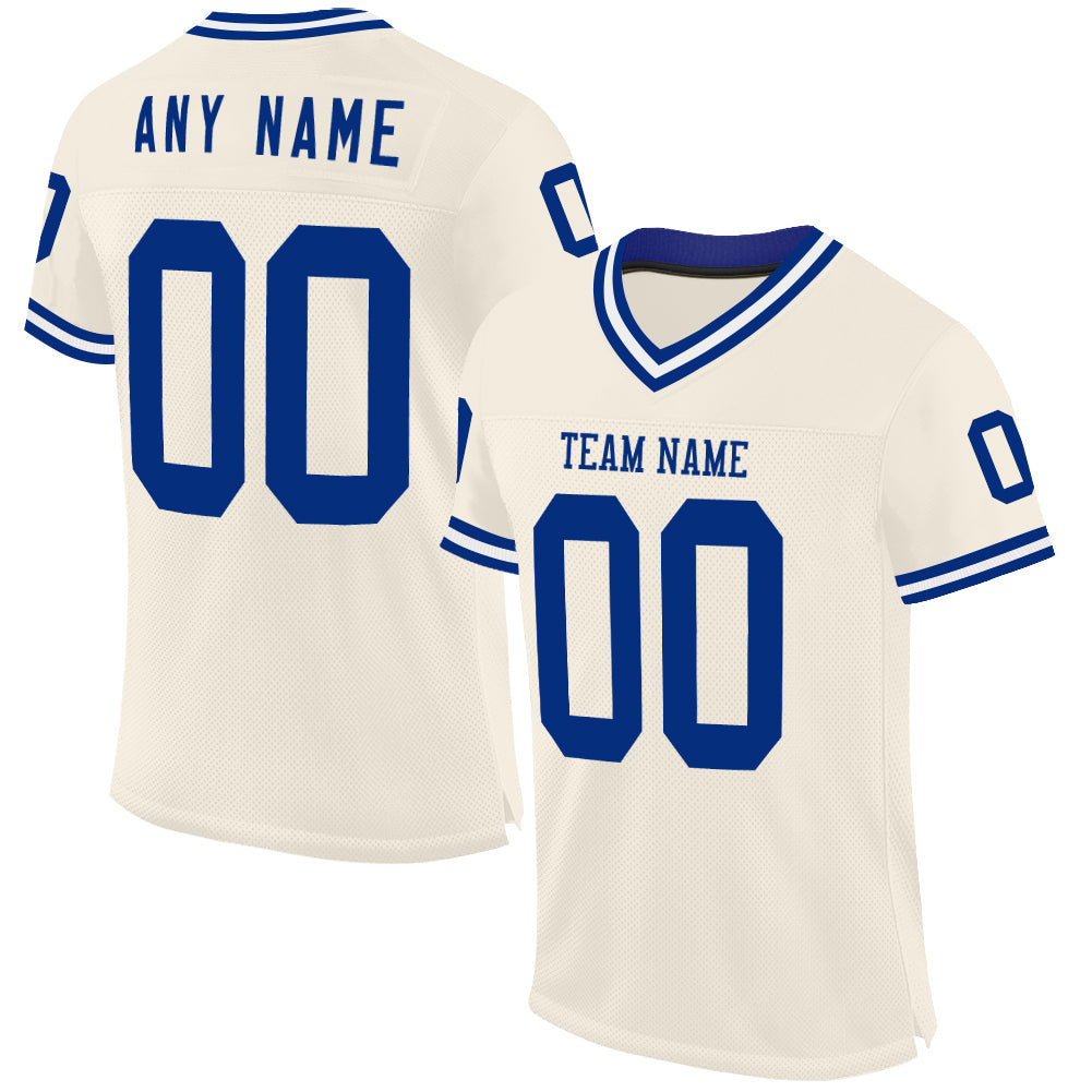 Custom Cream Royal-White Mesh Authentic Throwback Football Jersey - Main View