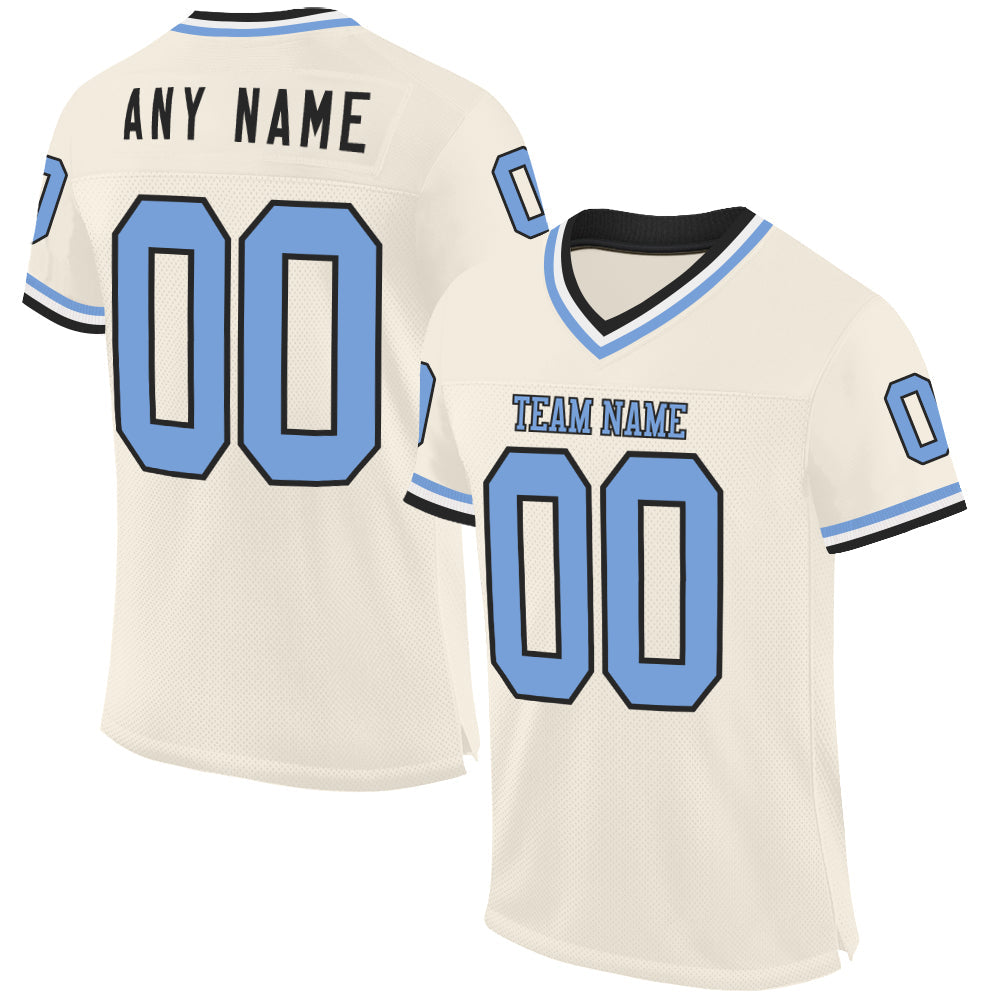 Custom Cream Light Blue Black-White Mesh Authentic Throwback Football Jersey - Main View