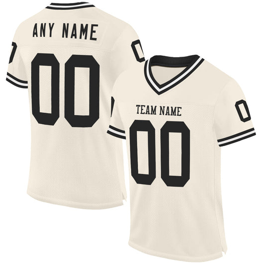 Custom Cream Black-White Mesh Authentic Throwback Football Jersey - Main View