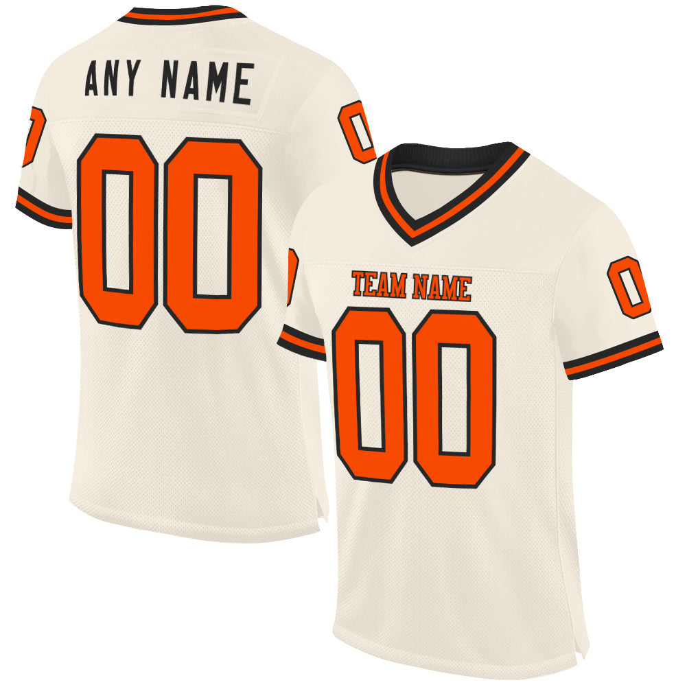 Custom Cream Orange-Black Mesh Authentic Throwback Football Jersey - Main View