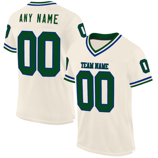 Custom Cream Green-Royal Mesh Authentic Throwback Football Jersey - Main View