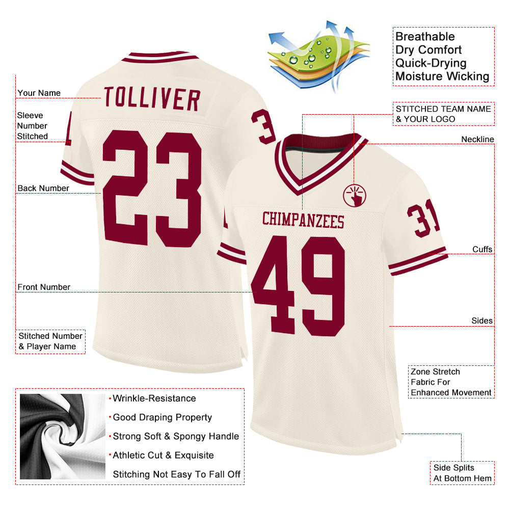 Custom Cream Maroon-White Mesh Authentic Throwback Football Jersey view 2