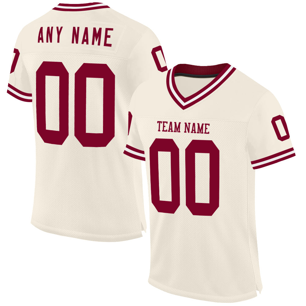 Custom Cream Maroon-White Mesh Authentic Throwback Football Jersey - Main View