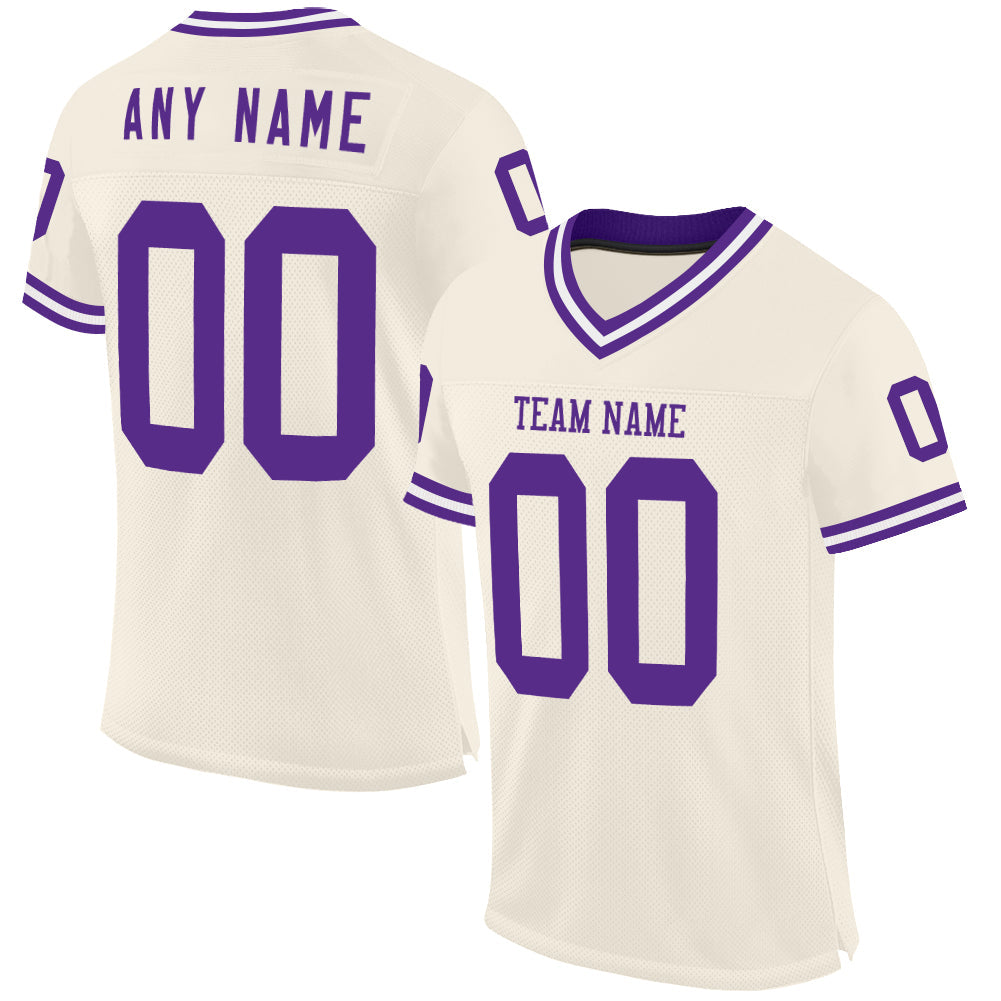 Custom Cream Purple-White Mesh Authentic Throwback Football Jersey - Main View