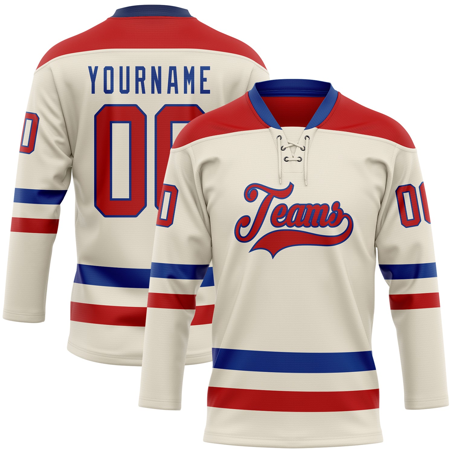 Custom Cream Red-Royal Hockey Lace Neck Jersey - Main View