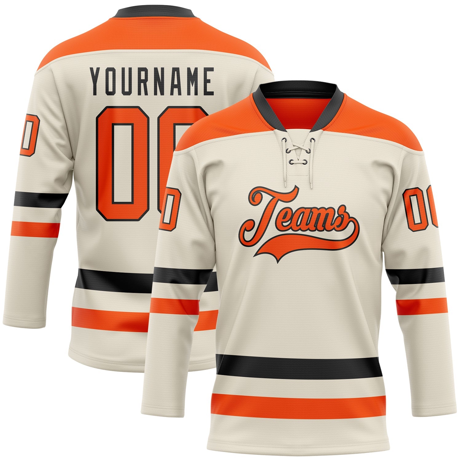 Custom Cream Orange-Black Hockey Lace Neck Jersey - Main View