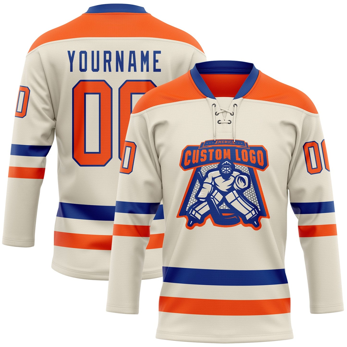 Custom Cream Orange-Royal Hockey Lace Neck Jersey view 2