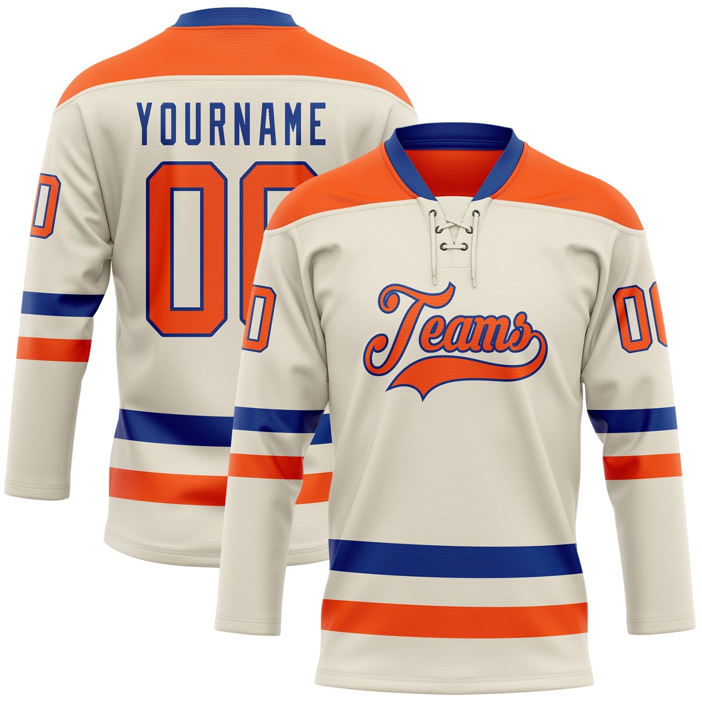 Custom Cream Orange-Royal Hockey Lace Neck Jersey - Main View