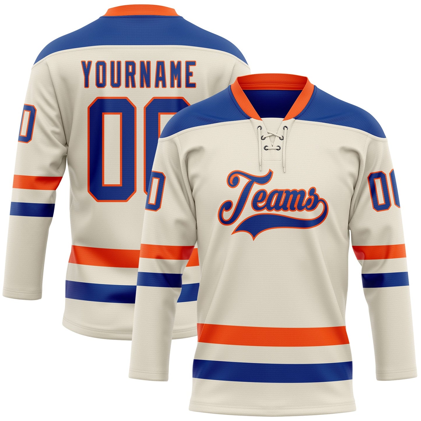 Custom Cream Royal-Orange Hockey Lace Neck Jersey - Main View