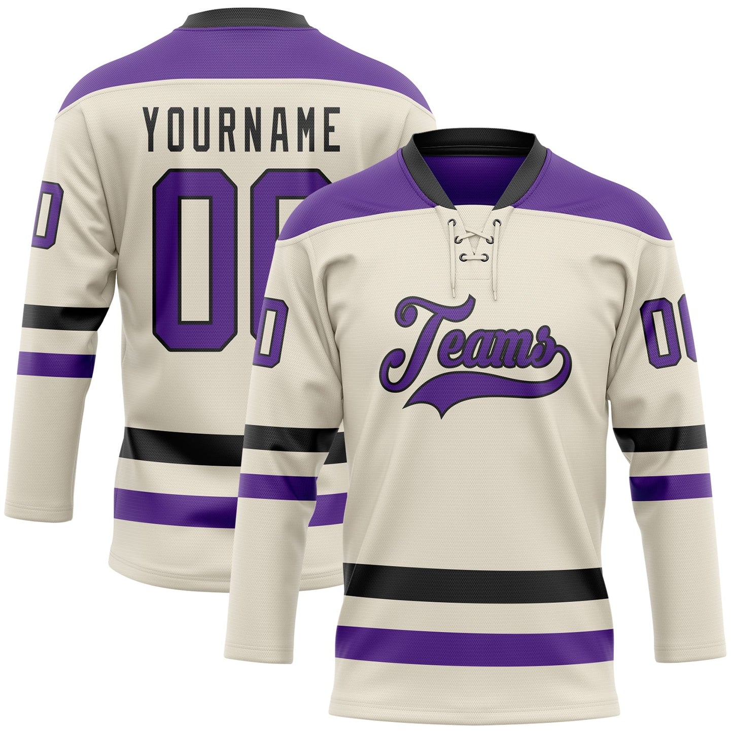 Custom Cream Purple-Black Hockey Lace Neck Jersey - Main View