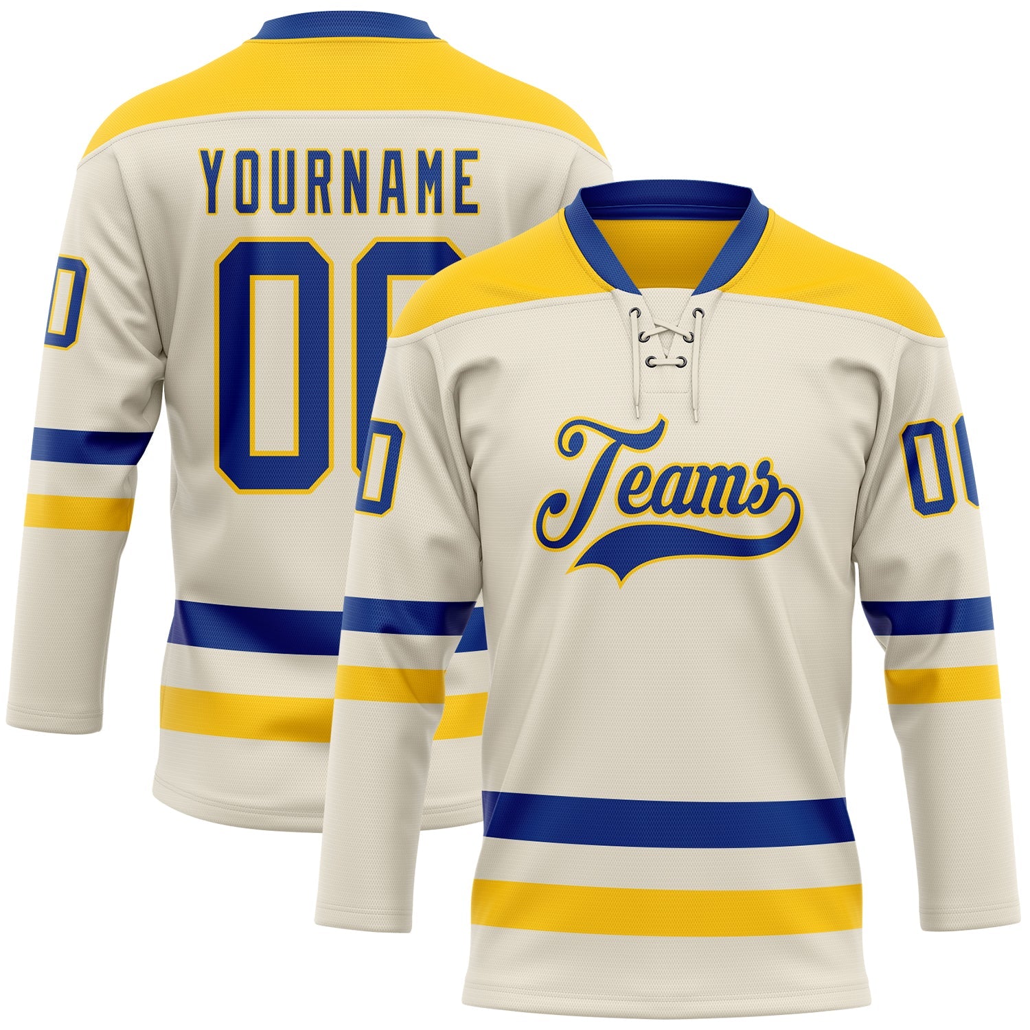 Custom Cream Royal-Yellow Hockey Lace Neck Jersey - Main View