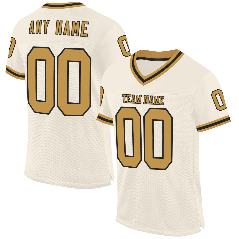 Custom Cream Old Gold-Black Mesh Authentic Throwback Football Jersey - Main View