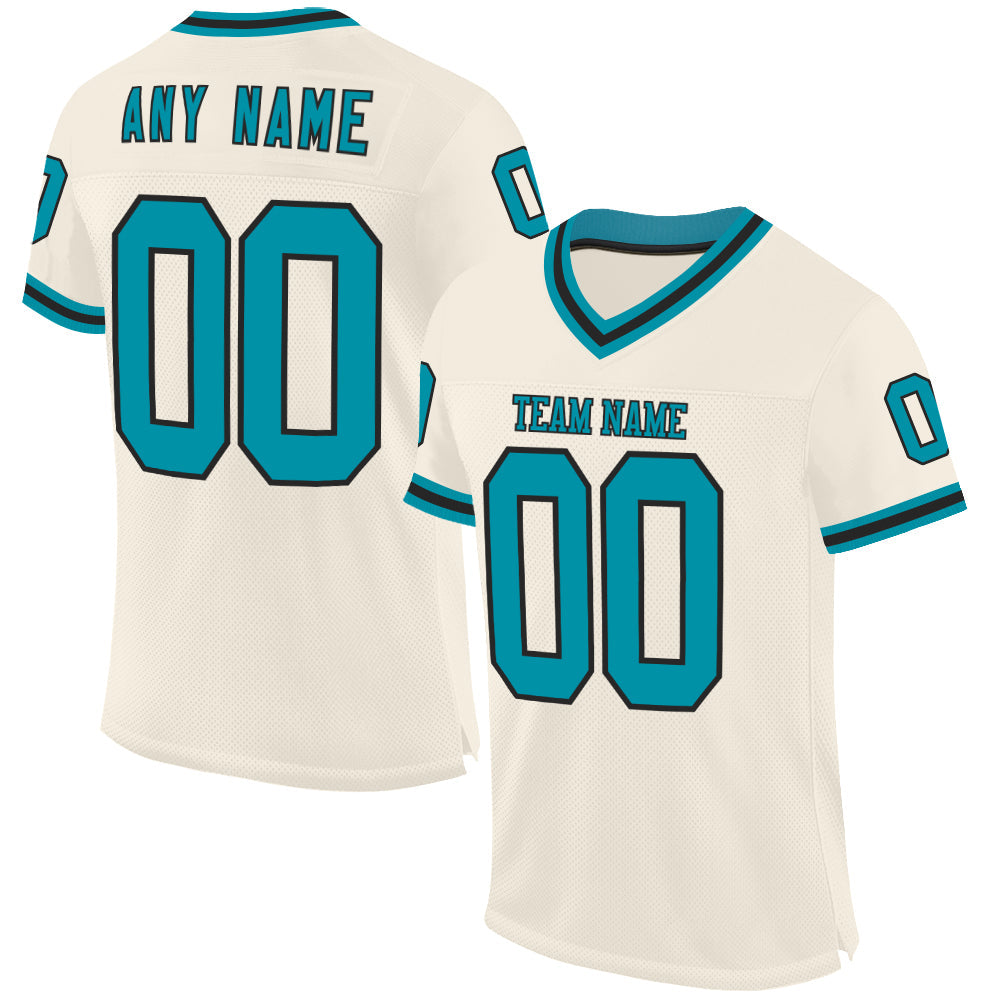 Custom Cream Teal-Black Mesh Authentic Throwback Football Jersey - Main View