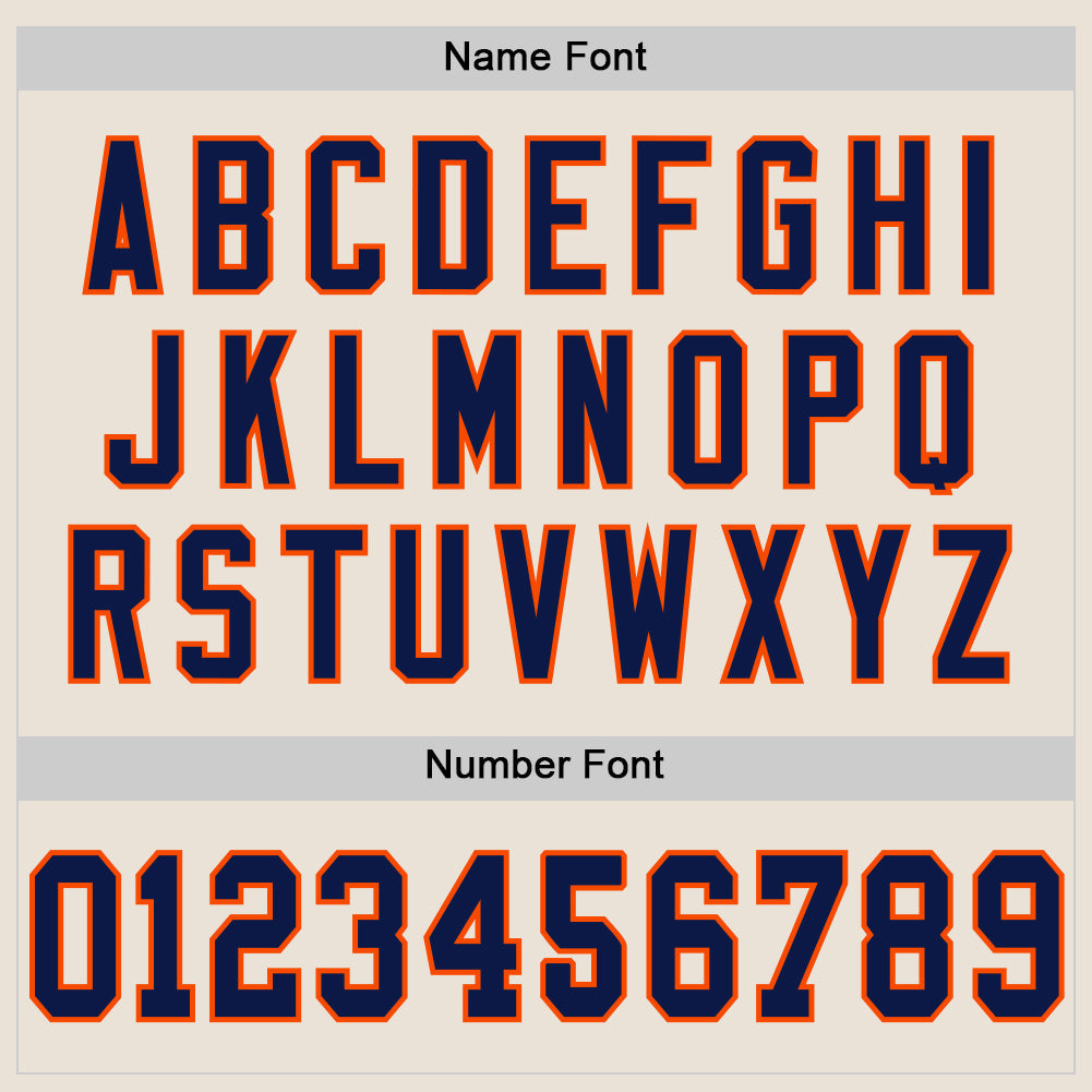 Custom Cream Navy-Orange Mesh Authentic Throwback Football Jersey view 4
