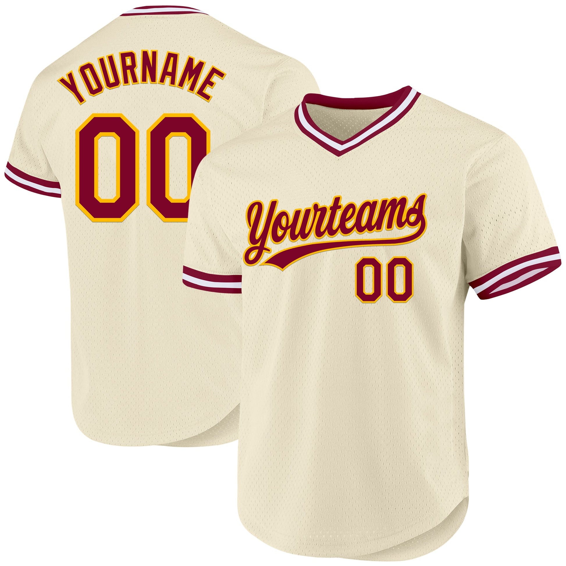 Custom Cream Maroon Gold-White Authentic Throwback Baseball Jersey - Main View