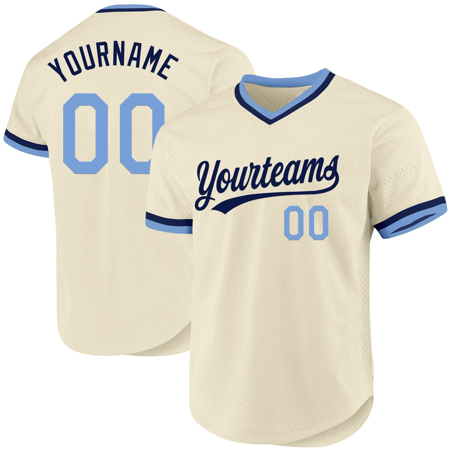 Custom Cream Light Blue-Navy Authentic Throwback Baseball Jersey - Main View