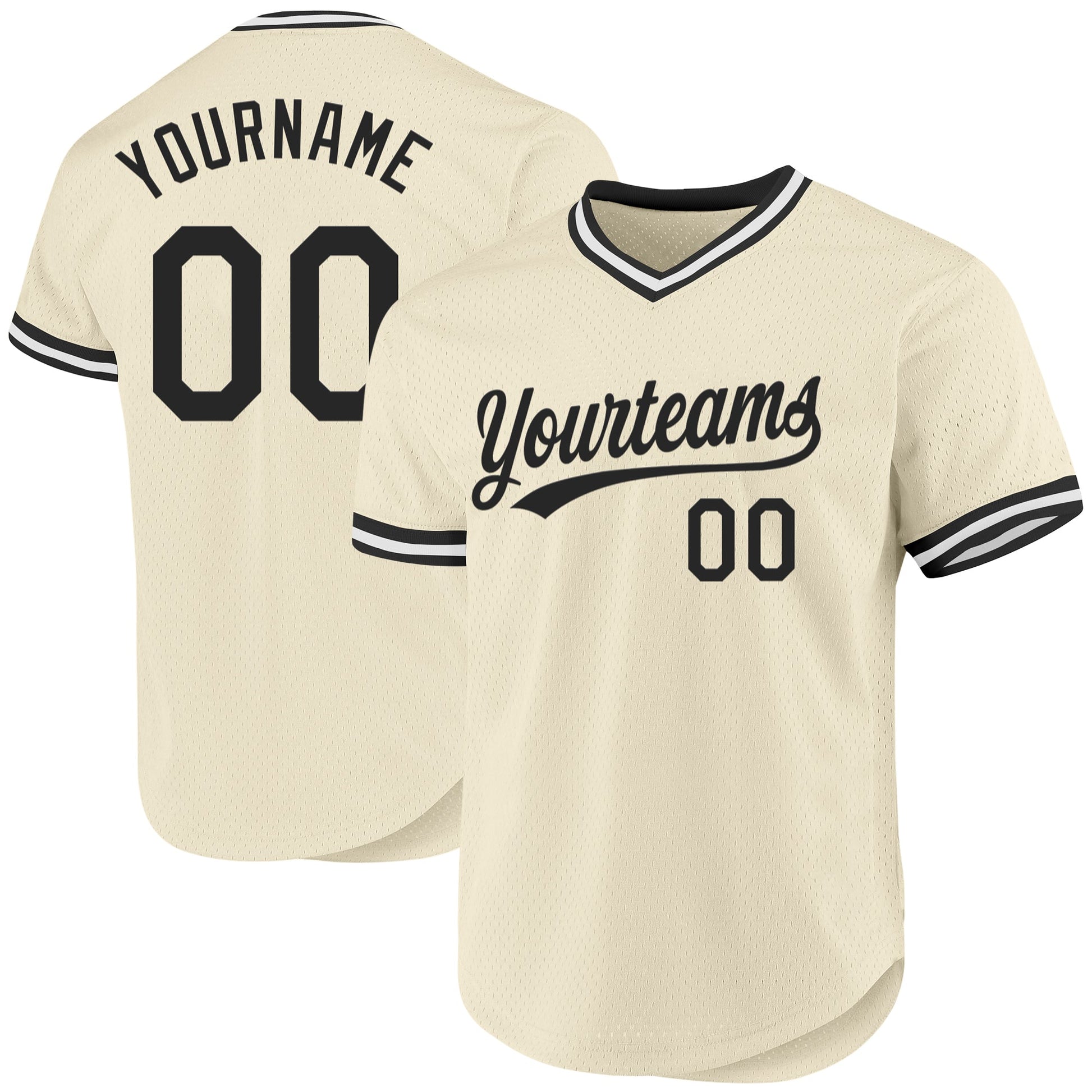 Custom Cream Black-White Authentic Throwback Baseball Jersey - Main View
