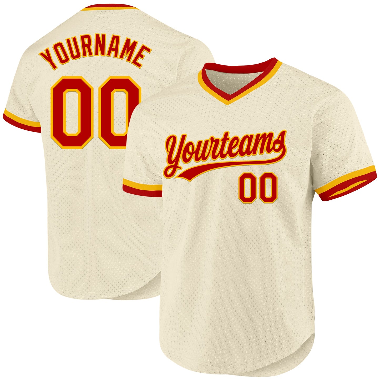 Custom Cream Red-Gold Authentic Throwback Baseball Jersey - Main View