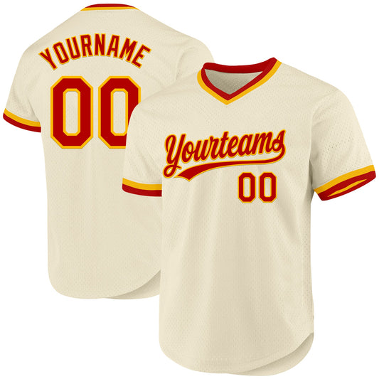 Custom Cream Red-Gold Authentic Throwback Baseball Jersey - Main View