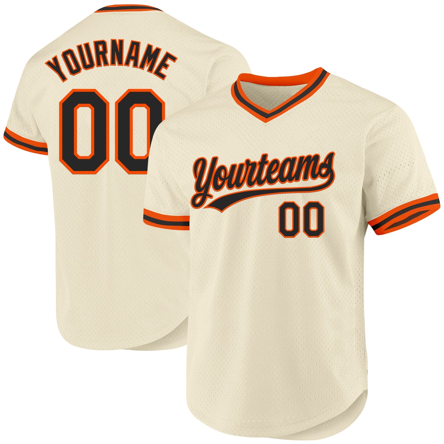 Custom Cream Black-Orange Authentic Throwback Baseball Jersey - Main View