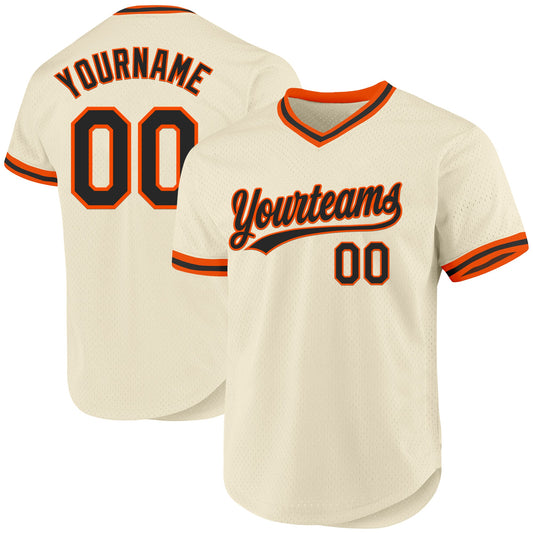 Custom Cream Black-Orange Authentic Throwback Baseball Jersey - Main View