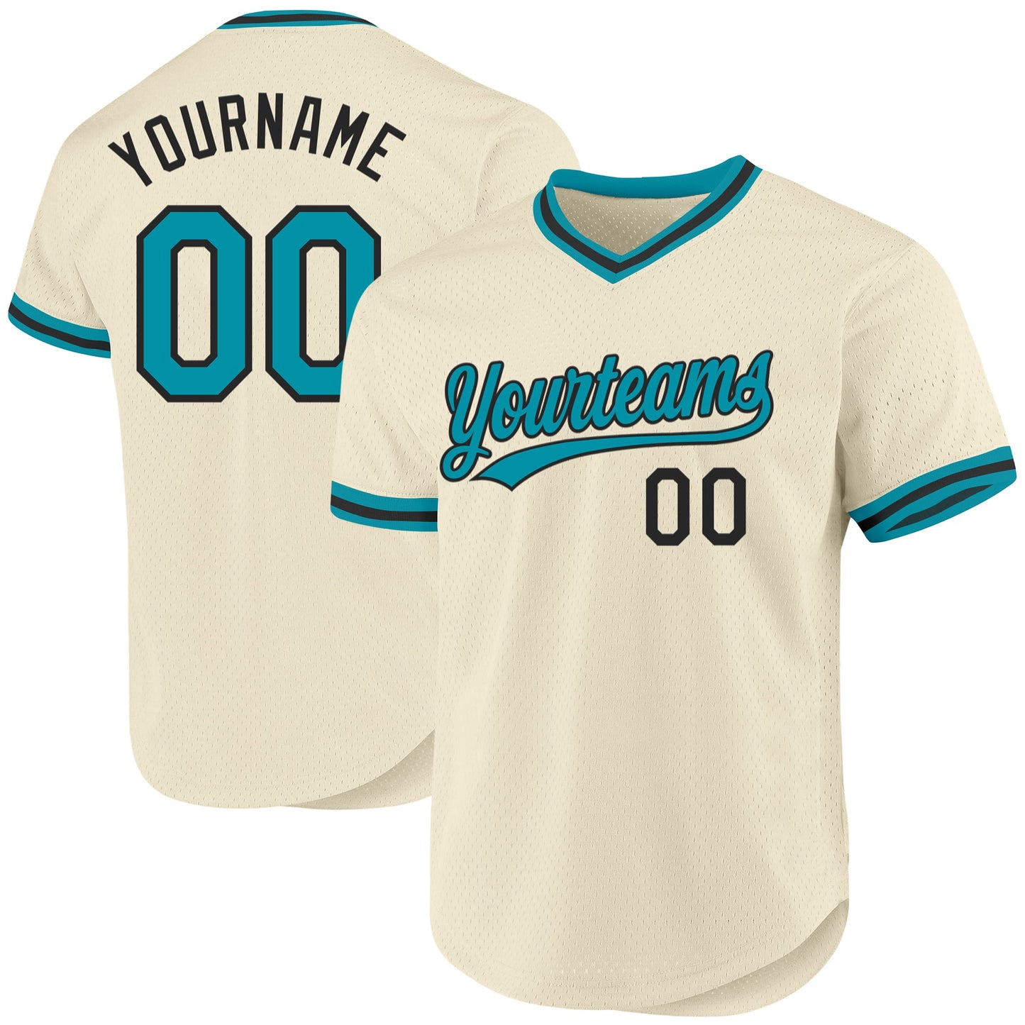 Custom Cream Teal-Black Authentic Throwback Baseball Jersey - Main View