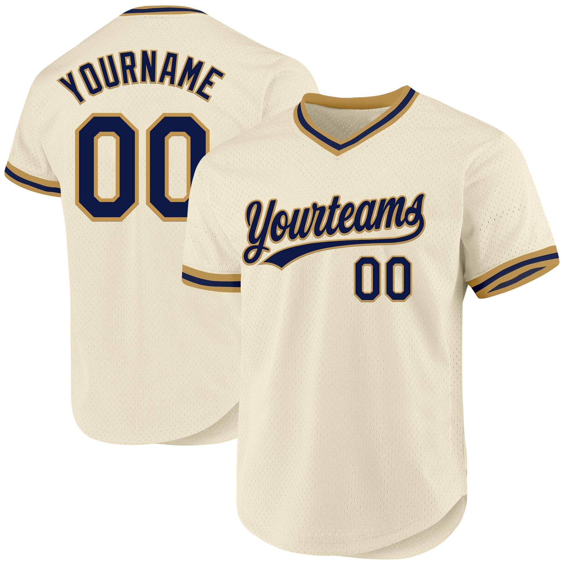 Custom Cream Navy-Old Gold Authentic Throwback Baseball Jersey - Main View