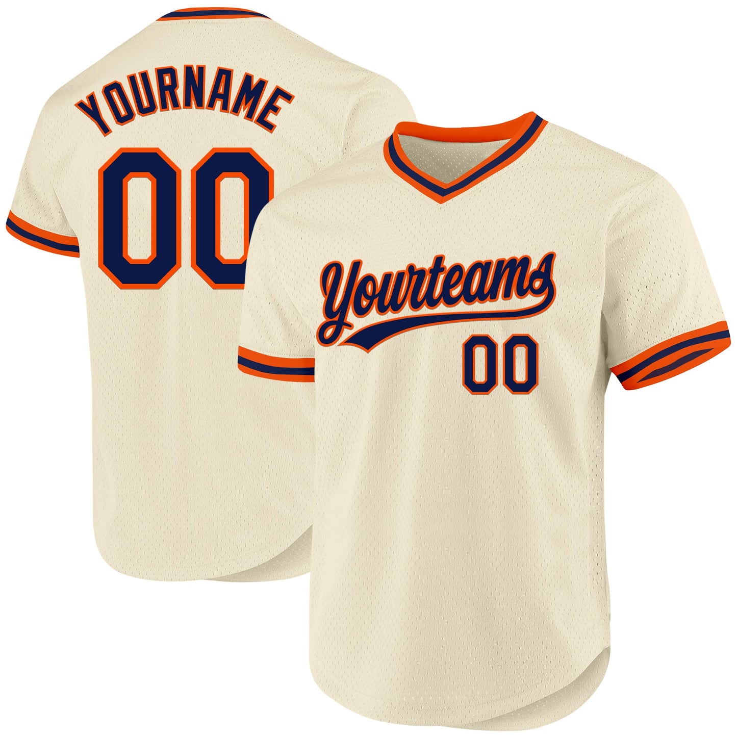 Custom Cream Navy-Orange Authentic Throwback Baseball Jersey - Main View