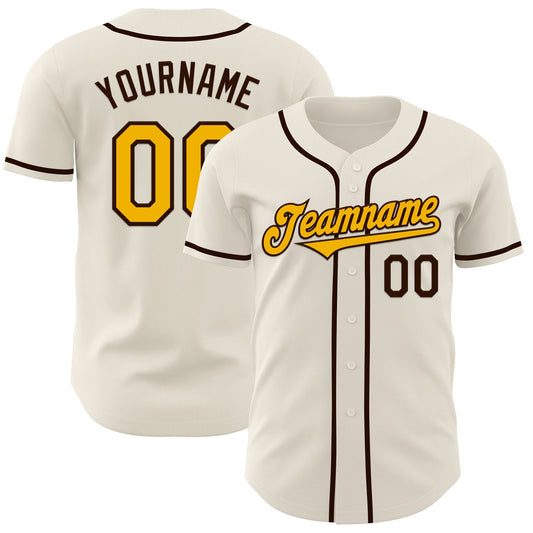 Custom Cream Gold-Brown Authentic Baseball Jersey - Main View