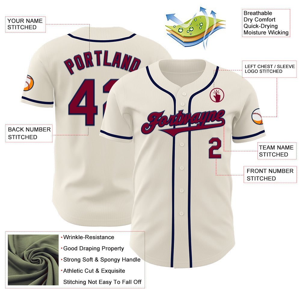 Custom Cream Maroon-Navy Authentic Baseball Jersey view 3