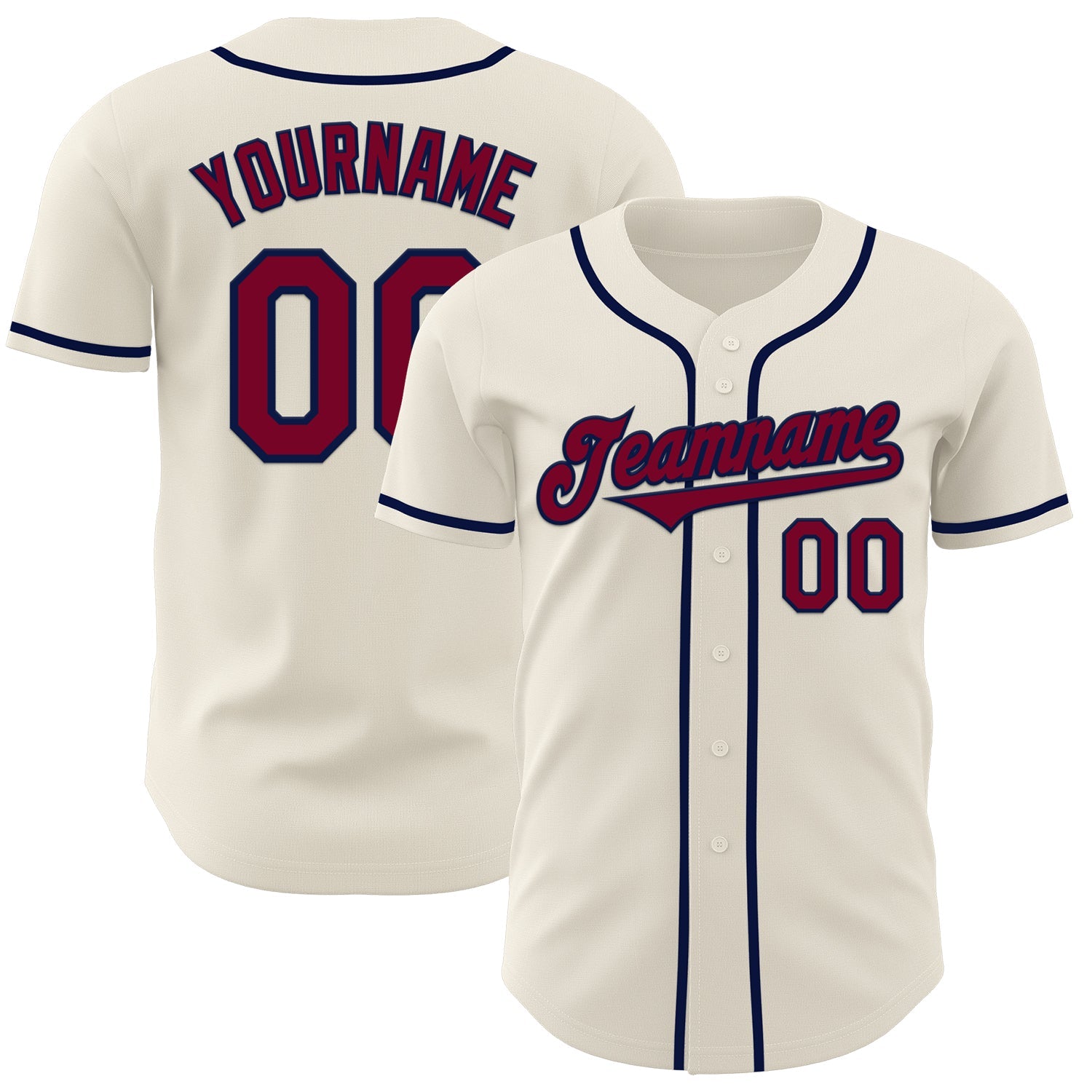 Custom Cream Maroon-Navy Authentic Baseball Jersey - Main View