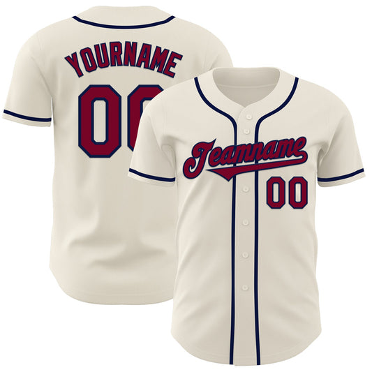 Custom Cream Maroon-Navy Authentic Baseball Jersey - Main View