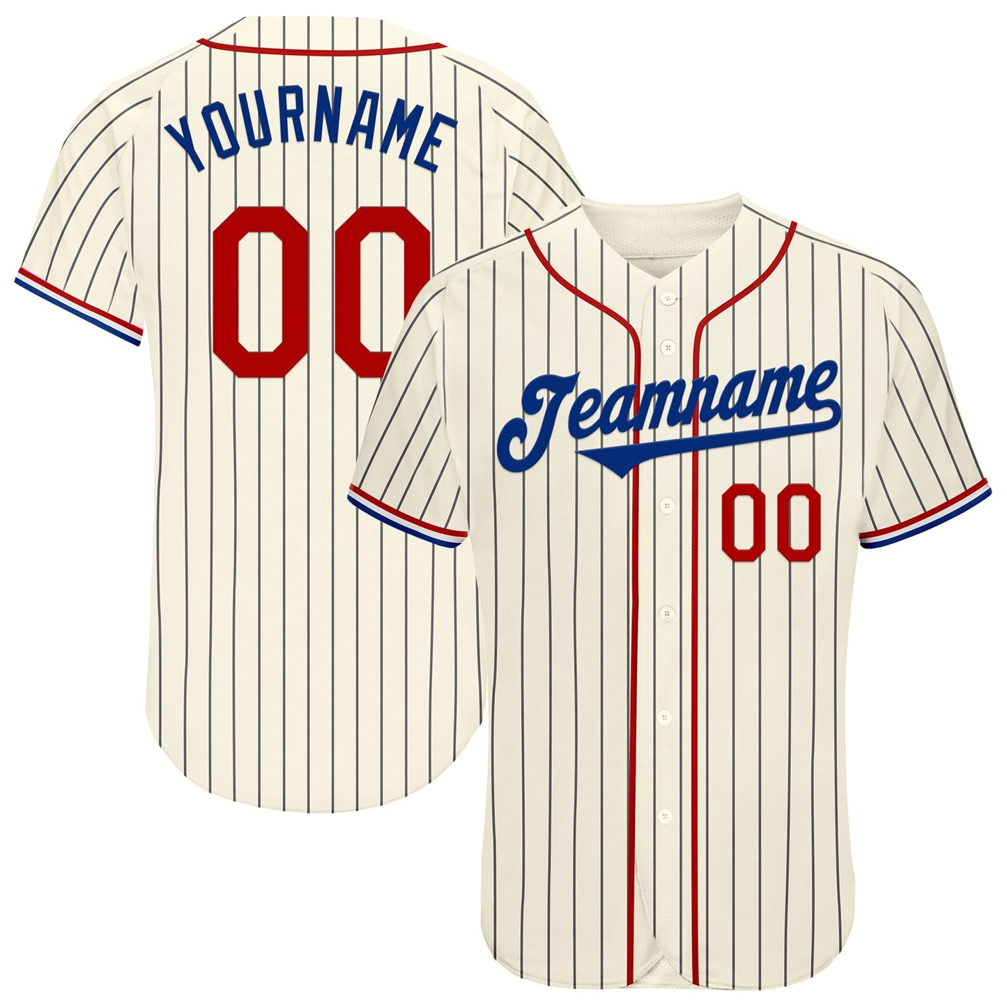 Custom Cream Black Pinstripe Red Royal-White Authentic Baseball Jersey - Main View