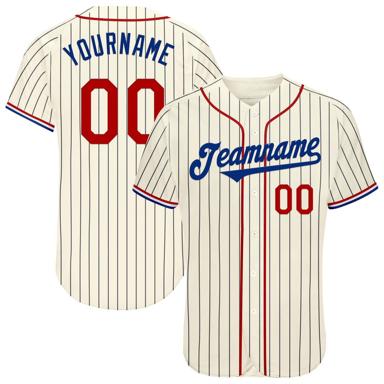 Custom Cream Black Pinstripe Red Royal-White Authentic Baseball Jersey - Main View