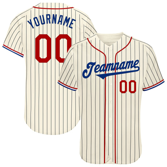 Custom Cream Black Pinstripe Red Royal-White Authentic Baseball Jersey - Main View